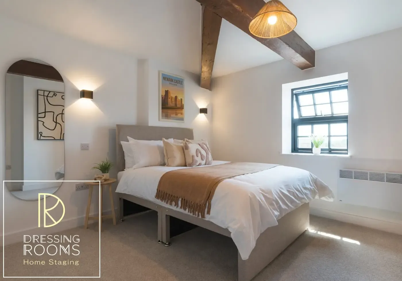 Serviced accommodation bedroom in converted mill in Newark, Nottinghamshire