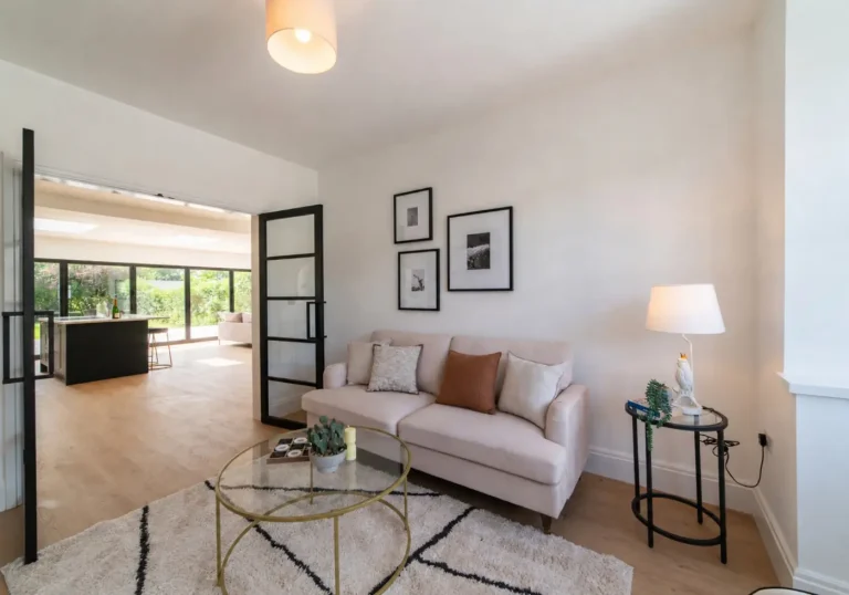 After home staging living area with cream sofa